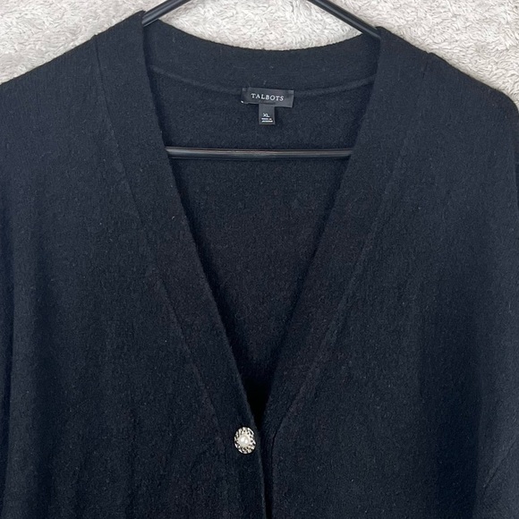 Talbots Wool Alpaca Black Sweater Cardigan Women's Pearl Rhinestone Button XL - Picture 9 of 15